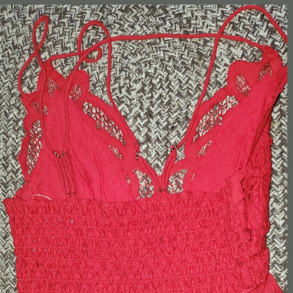 Free People FP ONE Adella Crochet lace gauzy maxi midi dress summer strappy red - Picture 16 of 16